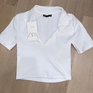 Zara cropped polo white tee shirt